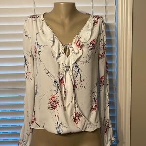 White House Black Market Floral Blouse - White, Red, Blue
